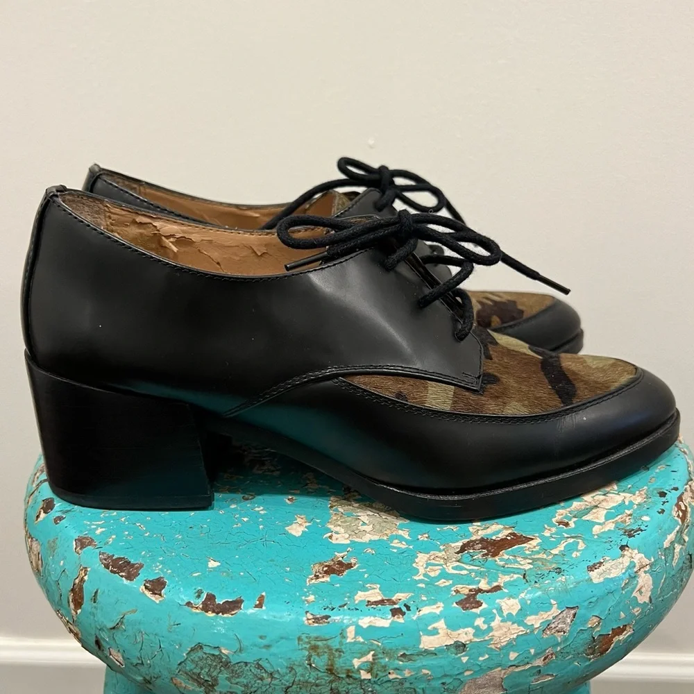Banana Republic Leather Black Brown Lace-Up Shoes loafers camouflage size 6